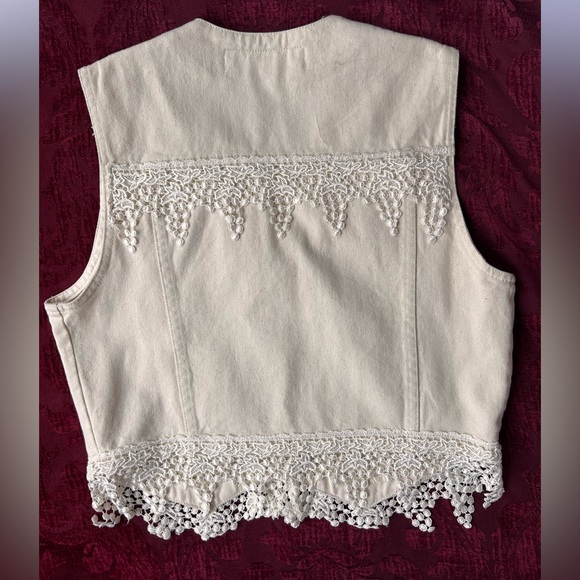 Vintage Denim Lace Vest | Boho Button Front | Cottagecore - Picture 6 of 8
